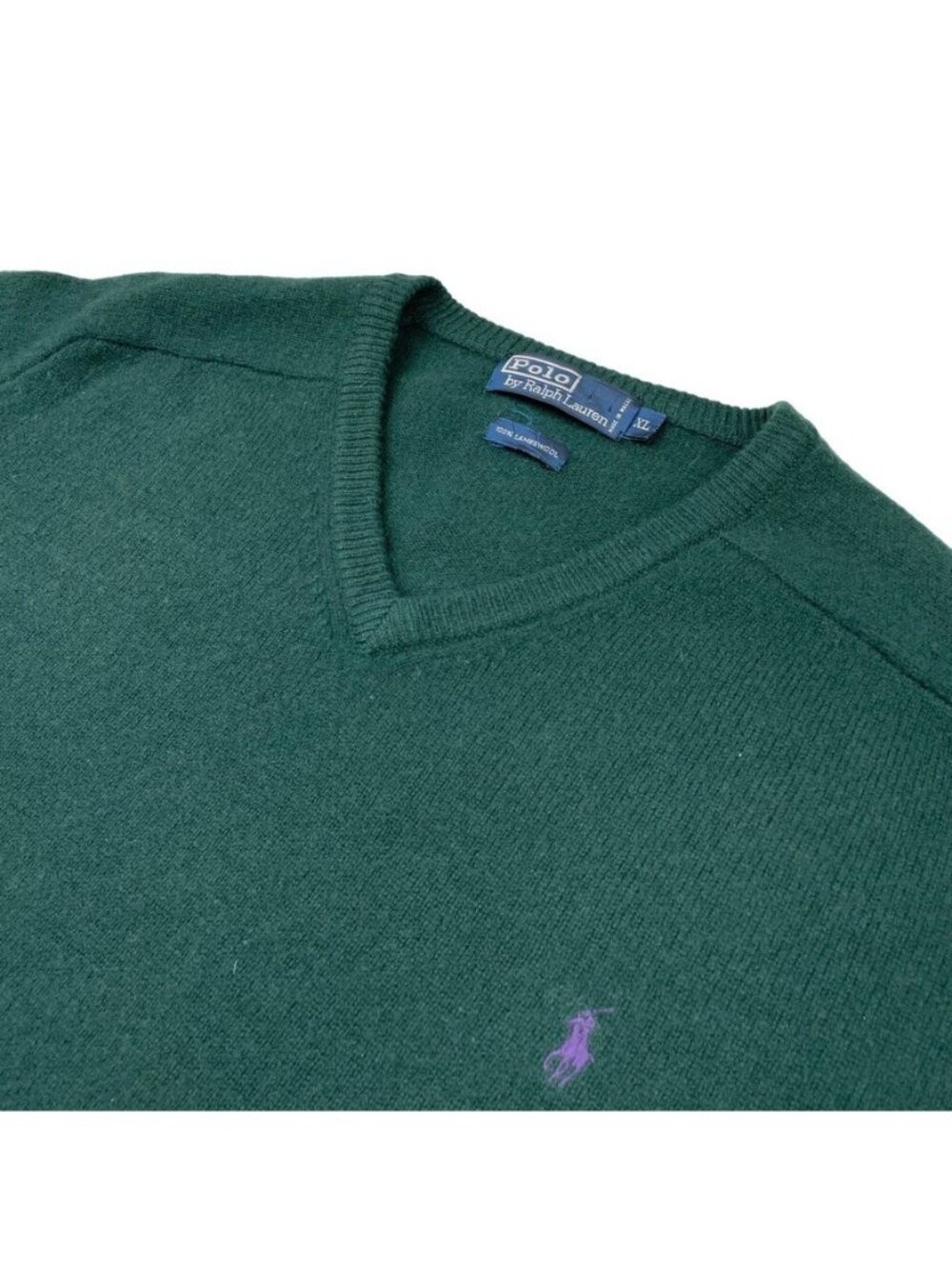 VTG Polo Ralph Lauren Men’s 100% Lambswool V-Neck Sweater Green • XL